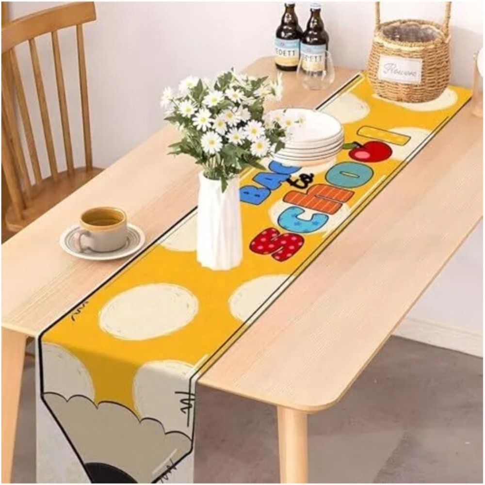 Back to School Yellow Pencil Table Runner White Dots Pencils 13"x 48"
